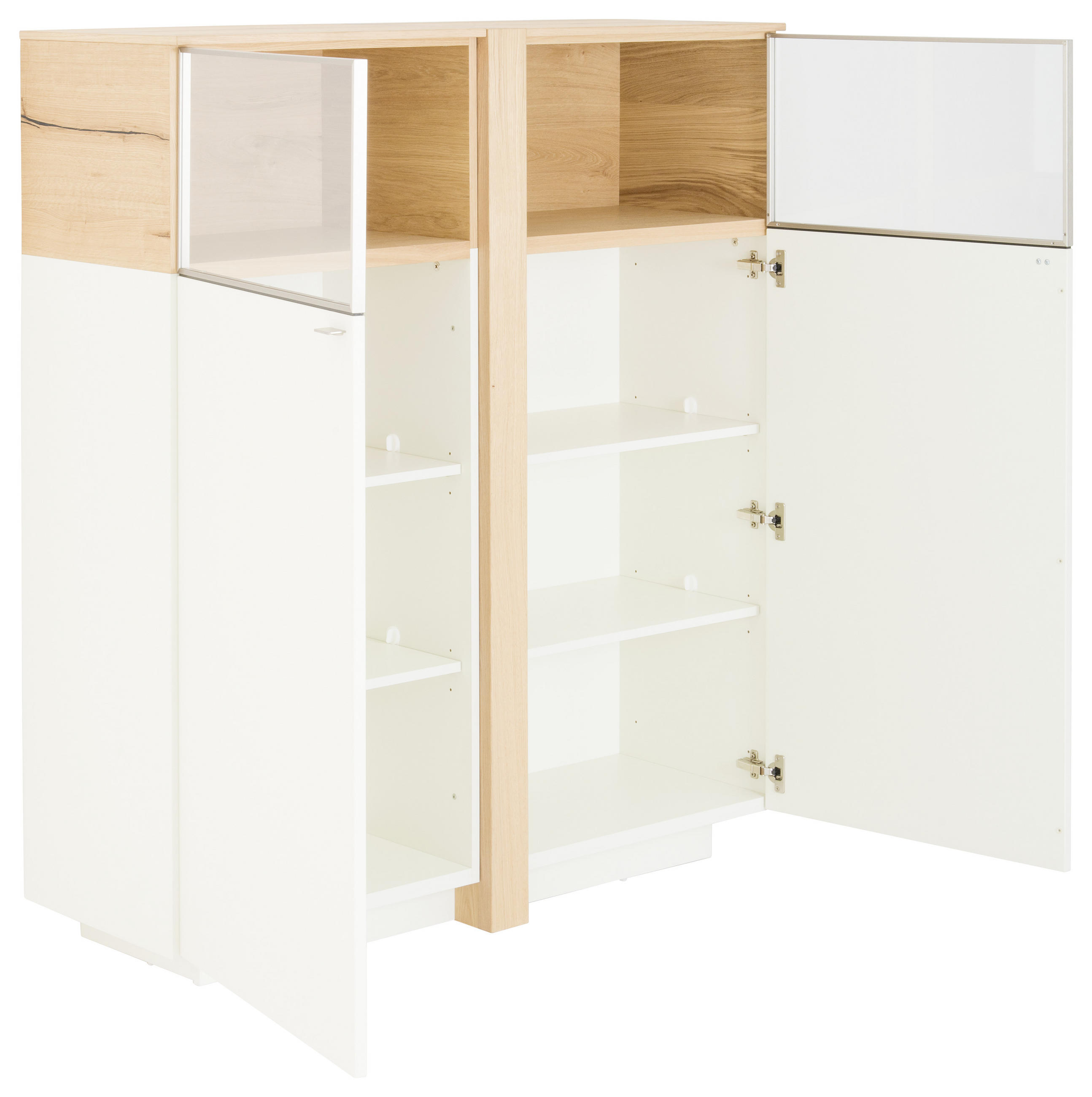 HIGHBOARD  in 128/146/43 cm  - Edelstahlfarben/Eichefarben, Design, Glas/Holz (128/146/43cm) - Venjakob
