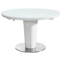 Masă din metal, sticlă, material pe bază de lemn, 120-160/120/76 cm,   - alb/culoare inox, Design, sticlă/metal (120-160/120/76cm) - Novel