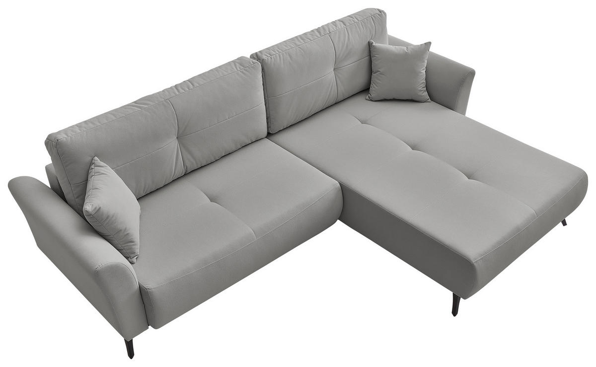 ECKSOFA GEMMA Grau Flachgewebe Zierkissen, Rückenkissen, Bettkasten, Schlaffunktion, Rücken echt, Stauraum  - Schwarz/Grau, Design, Textil/Metall (270/183cm) - P & B