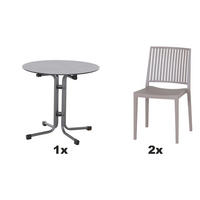 GARTENGARNITUR 3-teilig Stahl 3-teilig  - Taupe/Anthrazit, Basics, Kunststoff/Metall (80/80/80cm) - Siena Garden