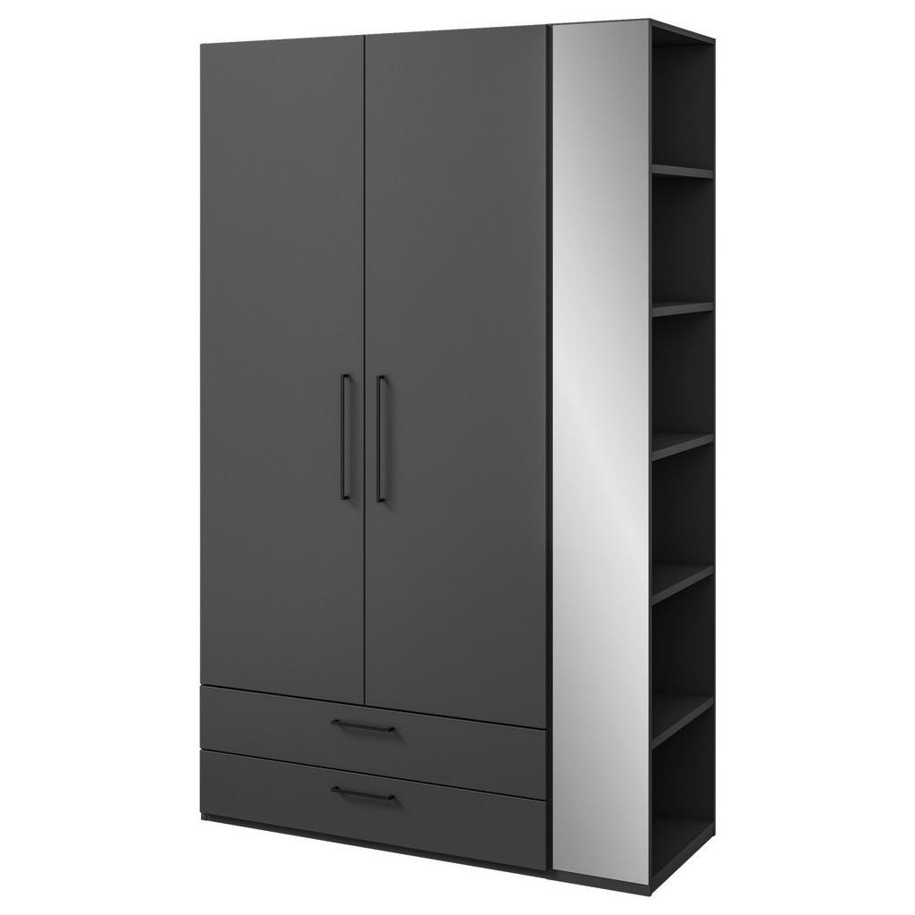Thumbnail - Cantus Kleiderschrank, Graphit, Anthrazit, Metall, 1 Fächer, 2 Schubladen, 126.3x213.6x59.3 cm, Made in Germany, Typenau...