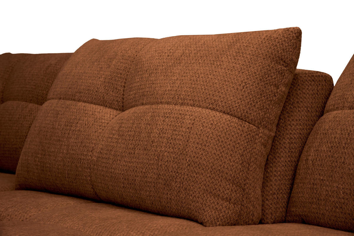 ECKSOFA Dunkelorange Chenille Armlehnenkissen, Rücken echt, Sitztiefenverstellung  - Dunkelorange/Schwarz, KONVENTIONELL, Textil/Metall (215/313cm) - Hom`in