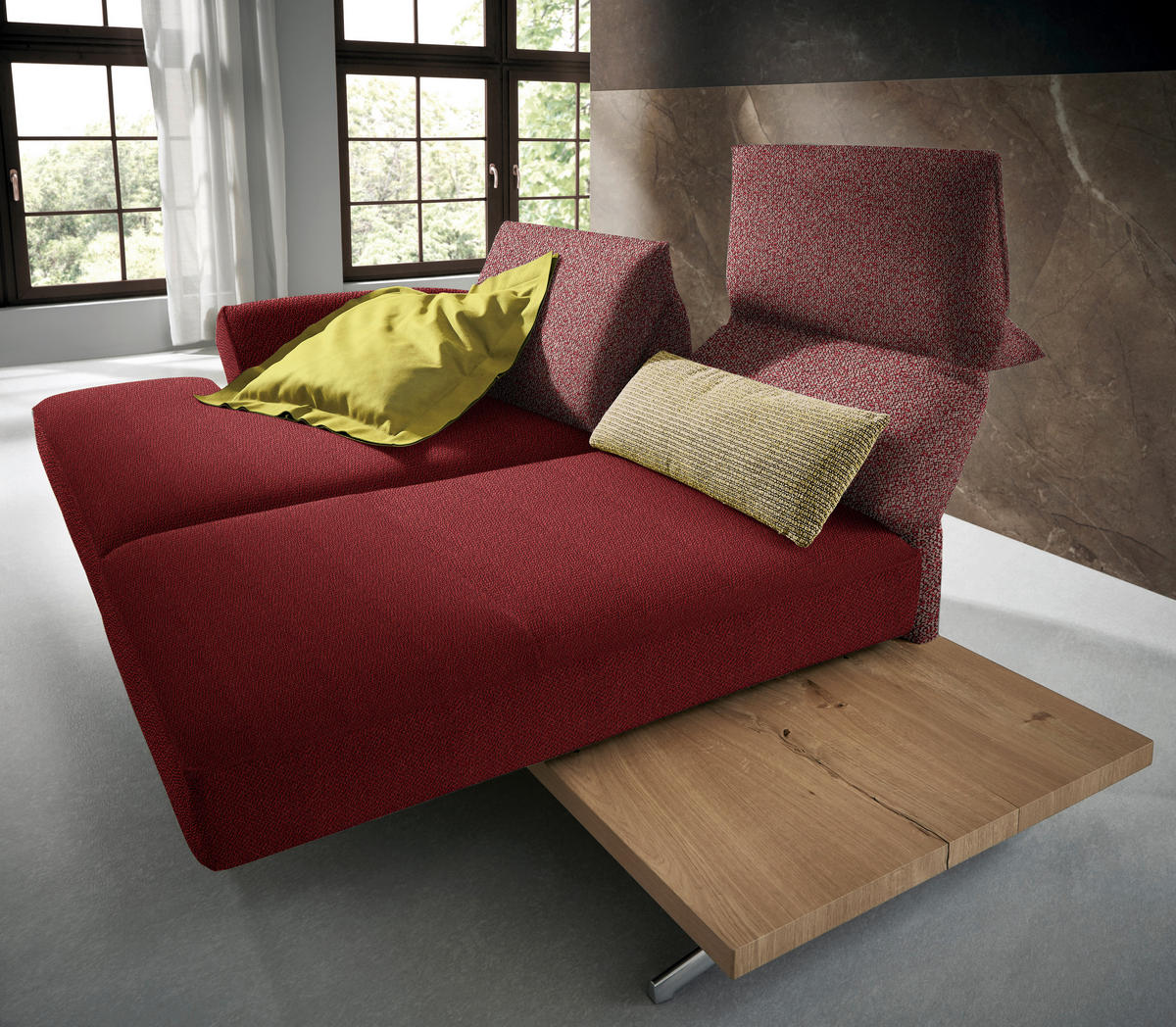 ECKSOFA in Flachgewebe Rot  - Chromfarben/Rot, Design, Holz/Textil (132/240cm) - Koinor