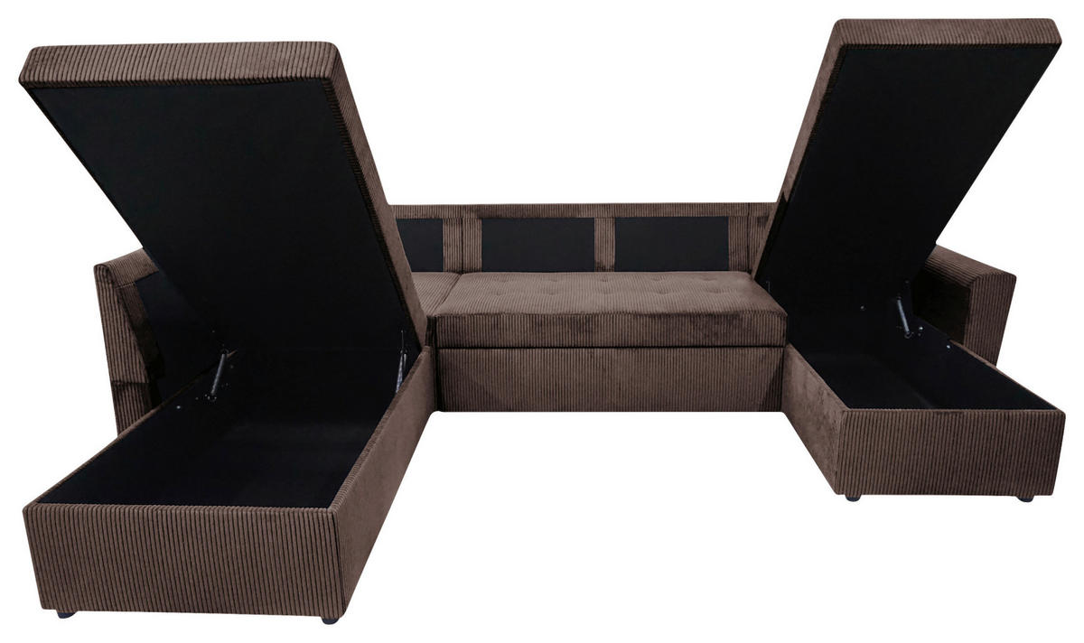 WOHNLANDSCHAFT TERMOLI Braun Cord  - Schwarz/Braun, Design, Kunststoff/Textil (155/296/155cm) - MID.YOU