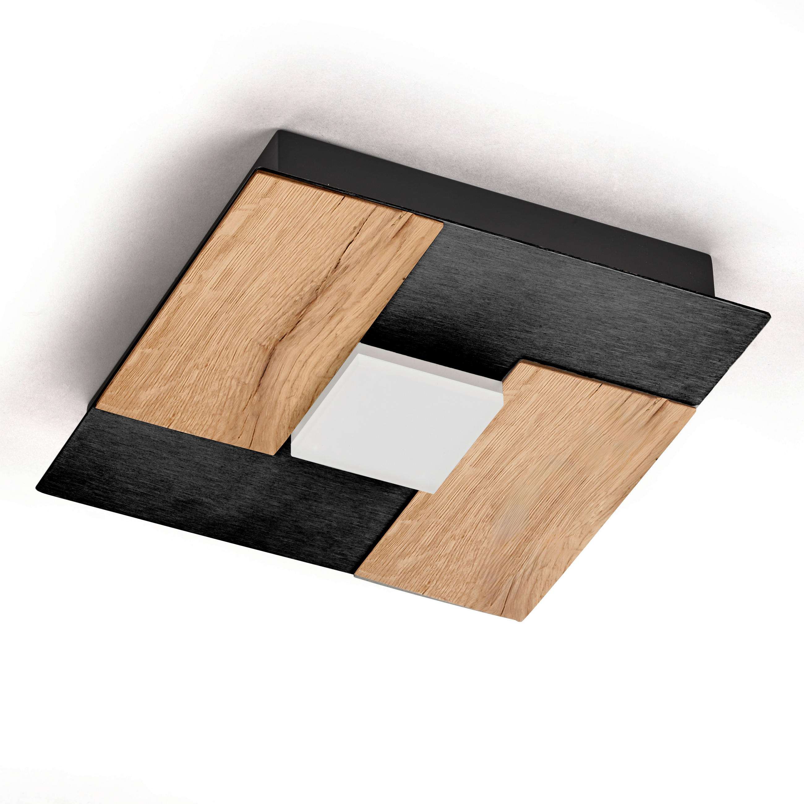LED-WANDLEUCHTE Wand-und Deckenleuchten Eiche gehackt/Schwarz matt 26/26/5 cm   - Wildeiche, Natur, Metall (26/26/5cm) - Ambiente