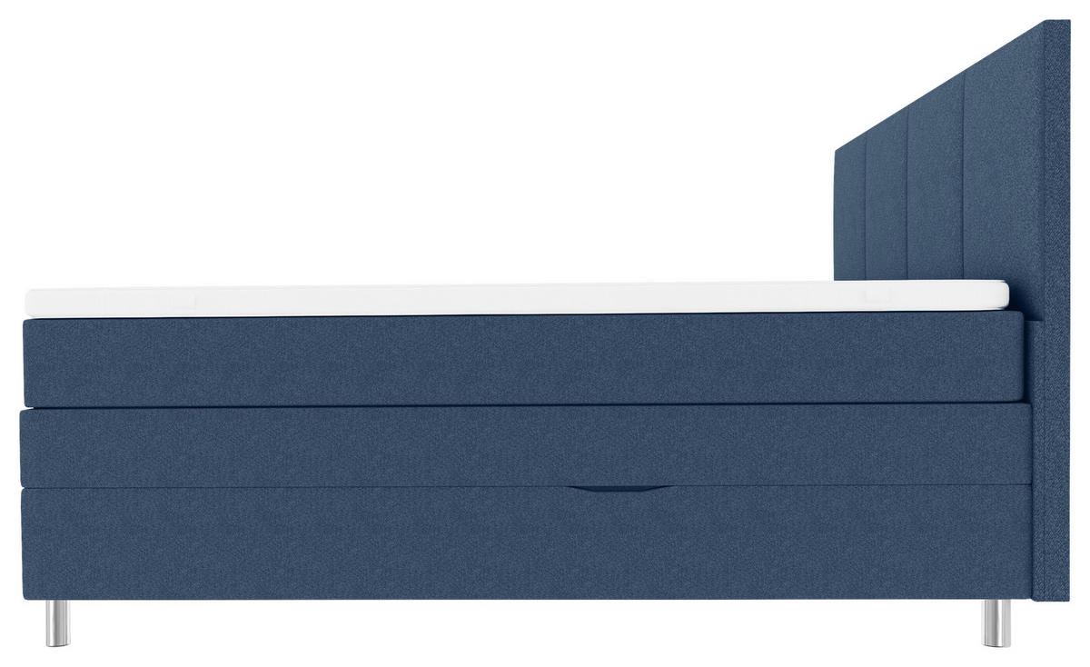 BOXSPRINGBETT 200/200 cm,  in Blau, Bettkasten, Topper, Matratzen, H3 = fest  - Chromfarben/Blau, KONVENTIONELL, Kunststoff/Textil (200/200cm) - Boxxx