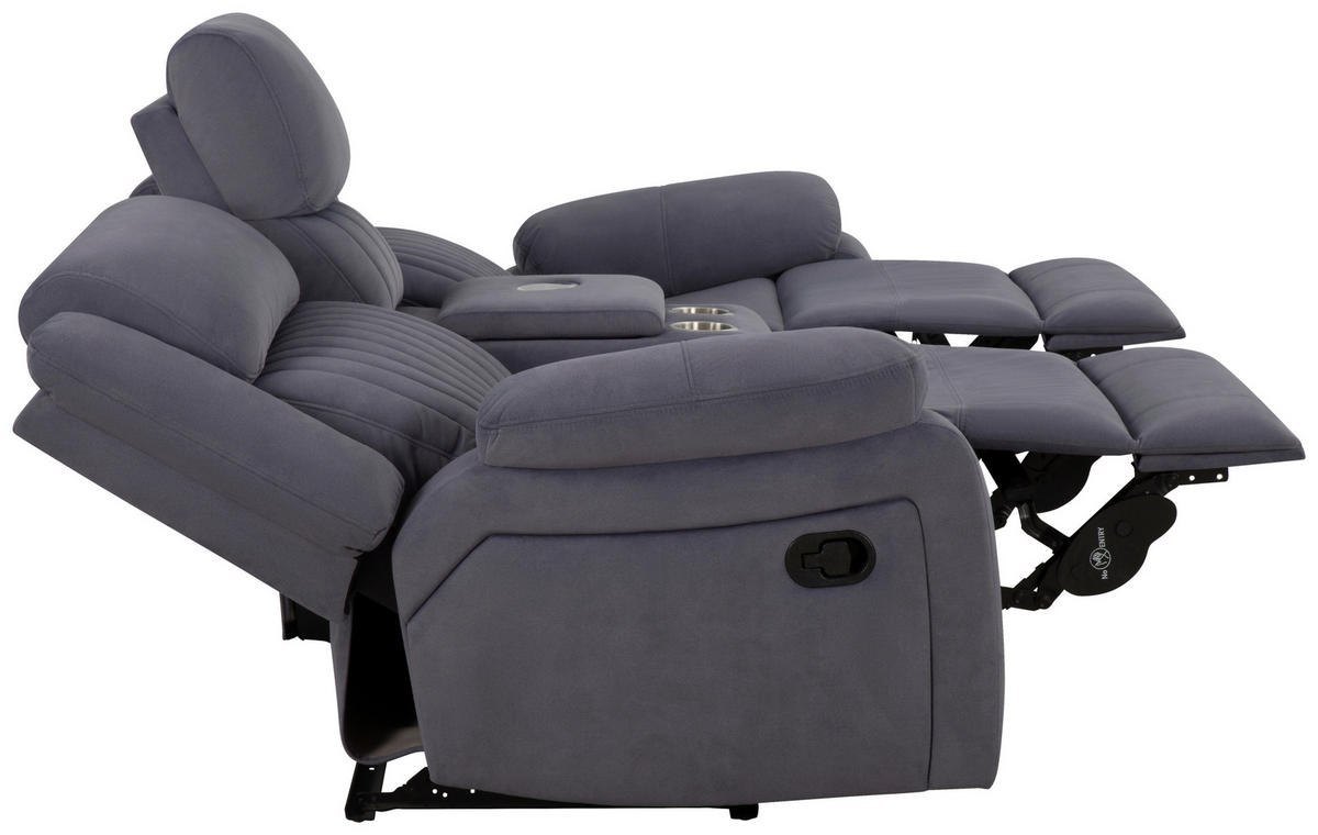 HEIMKINO-SOFA Velours Grau  - Grau, KONVENTIONELL, Textil/Metall (186/102/99cm) - MID.YOU