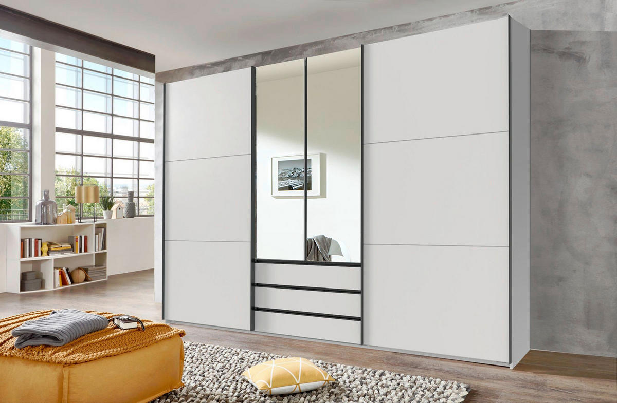 SCHWEBETÜRENSCHRANK  in Weiß  - Schwarz/Weiß, MODERN, Glas/Holzwerkstoff (300/216/65cm) - P & B