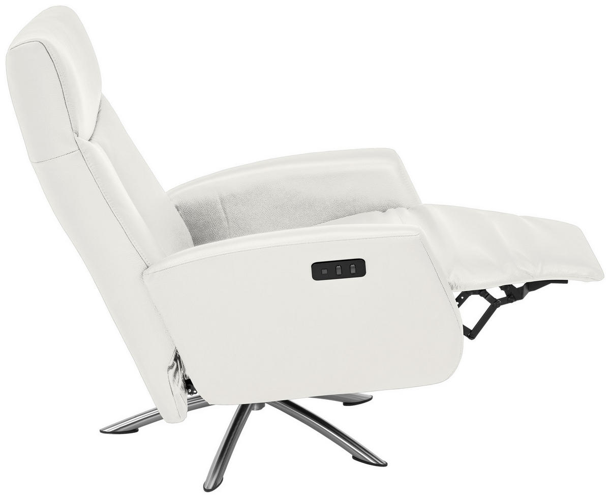 RELAXSESSEL Echtleder Relaxfunktion, Fußteilverstellung    - Silberfarben/Weiß, Design, Leder/Metall (73/105/82cm) - Welnova
