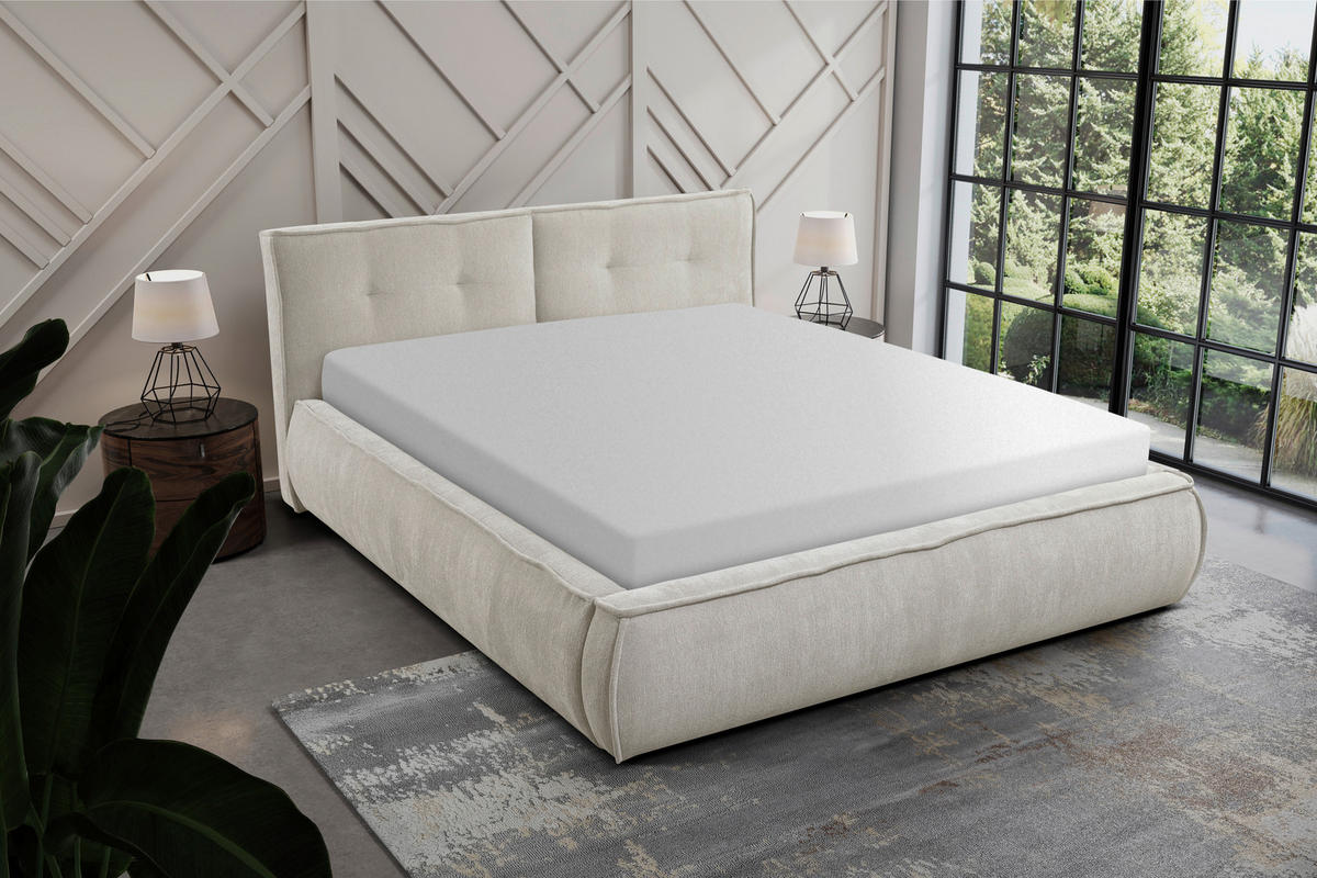 POLSTERBETT 180/200 cm, Lattenrost,  - Beige/Schwarz, LIFESTYLE, Holz/Textil (180/200cm) - Livetastic