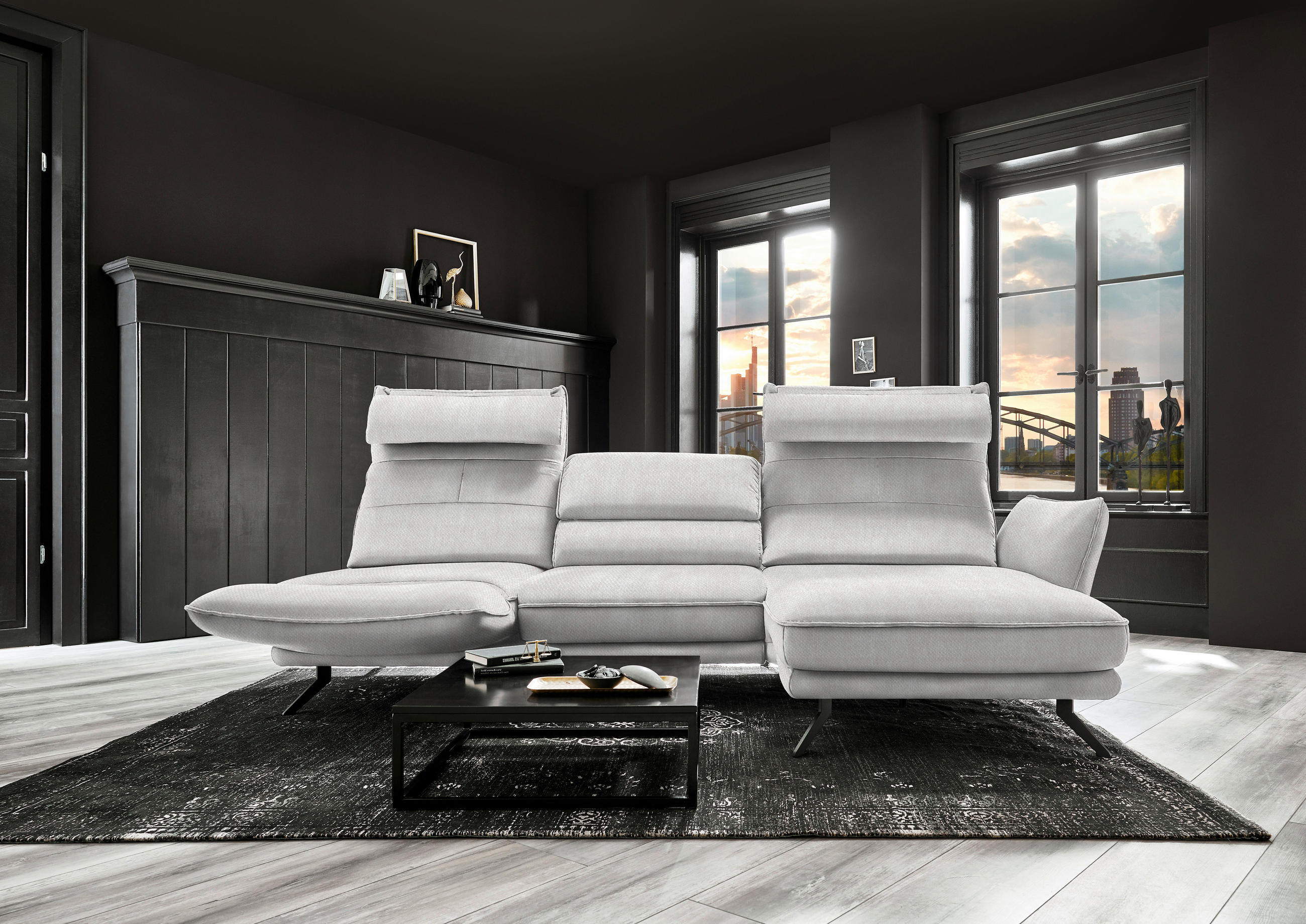 ECKSOFA in Velours Creme  - Creme/Schwarz, Design, Textil/Metall (283/153cm) - Valdera