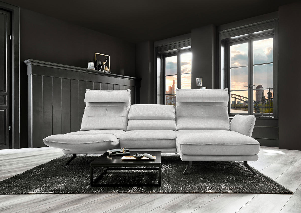 ECKSOFA in Velours Creme  283/153 cm  - Creme/Schwarz, Design, Textil/Metall (283/153cm) - Valdera