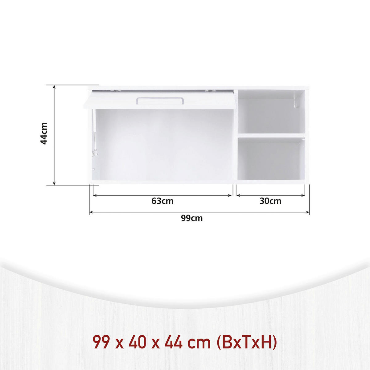 KÜCHENOBERSCHRANK 99/44/40 cm  in Weiß  - Silberfarben/Weiß, MODERN, Holzwerkstoff/Metall (99/44/40cm) - home24
