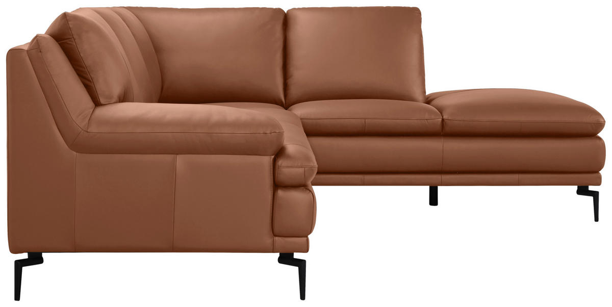 ECKSOFA Cognac Echtleder  - Cognac/Schwarz, Design, Leder (248/221cm) - MID.YOU