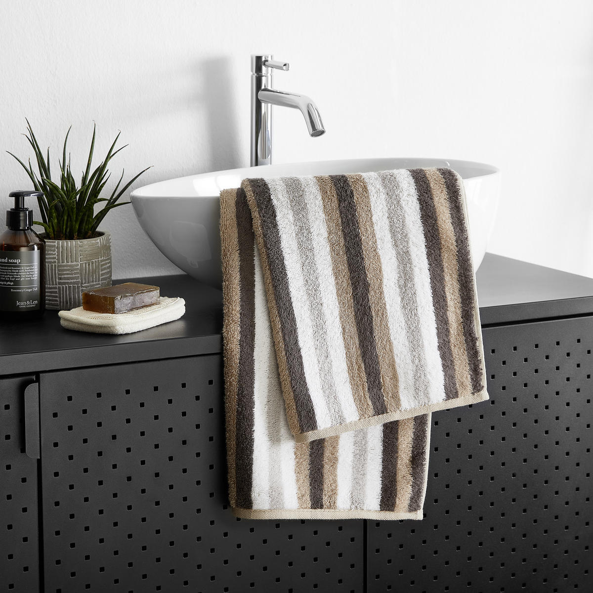 HANDTUCH Grau, Silberfarben, Weiß, Taupe, Beige  - Taupe/Beige, Basics, Textil (50/100cm) - Cawoe
