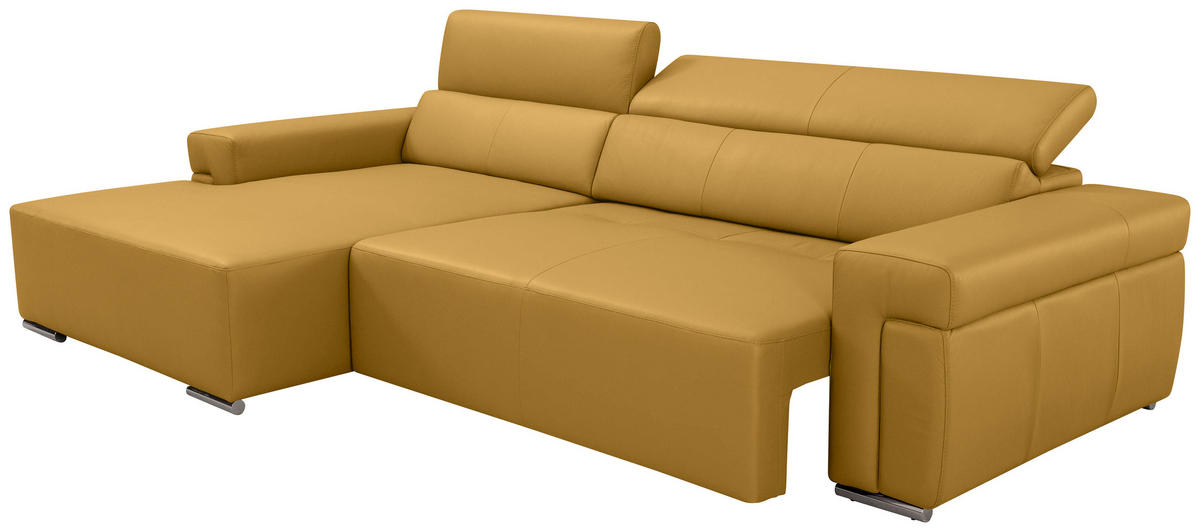 Ecksofa inkl. Funktion DUA Senfgelb Echtleder  - Chromfarben/Senfgelb, Design, Leder/Metall (170/293cm) - Novel