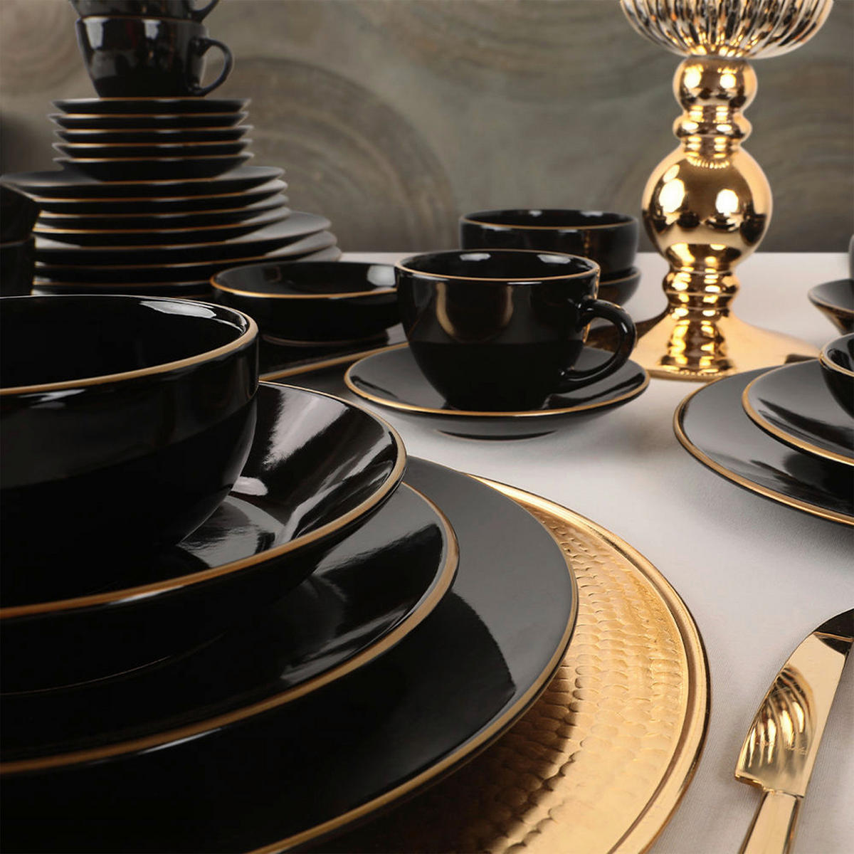 KOMBISERVICE Schwarz, Goldfarben 42-teilig 6 Personen  - Goldfarben/Schwarz, Basics, Keramik (19/19/19cm) - P & B
