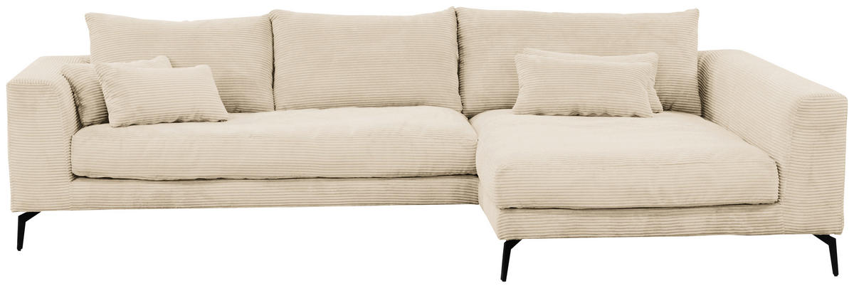 ECKSOFA Creme Cord  - Creme/Schwarz, Design, Textil/Metall (313/172cm) - Livetastic