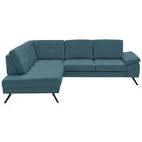 ECKSOFA in Lederlook, Mikrofaser Blau  - Blau/Schwarz, Design, Textil/Metall (194/261cm) - Beldomo System