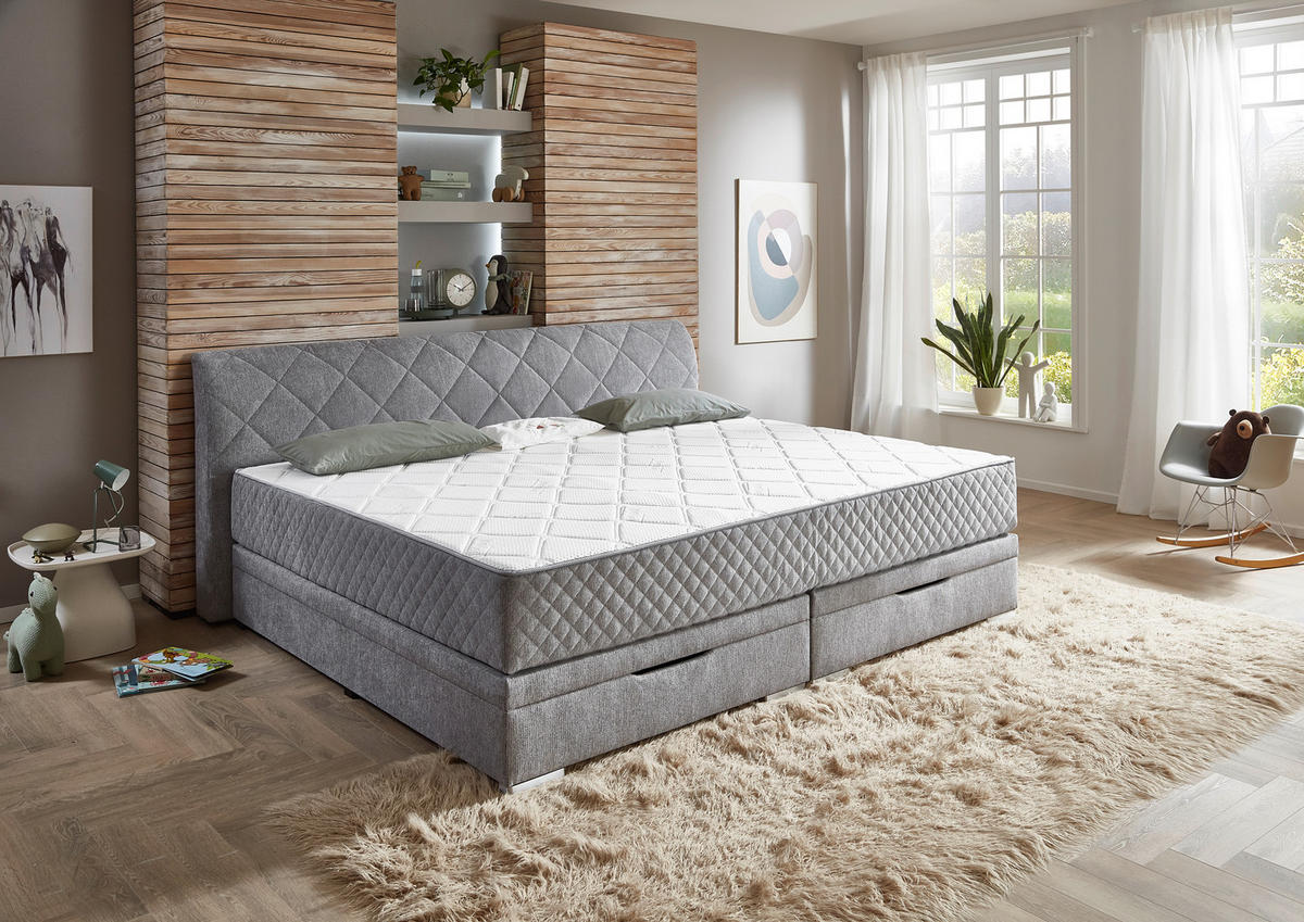 FAMILIENBETT - Chromfarben/Grau, KONVENTIONELL, Kunststoff/Textil (240/200cm) - Boxxx