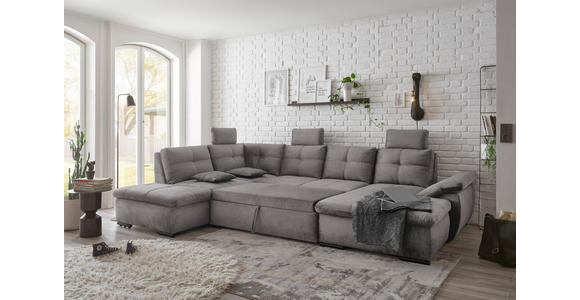 WOHNLANDSCHAFT in Mikrovelours Hellgrau - Hellgrau/Schwarz, KONVENTIONELL, Kunststoff/Textil (217/334/127cm) - Carryhome