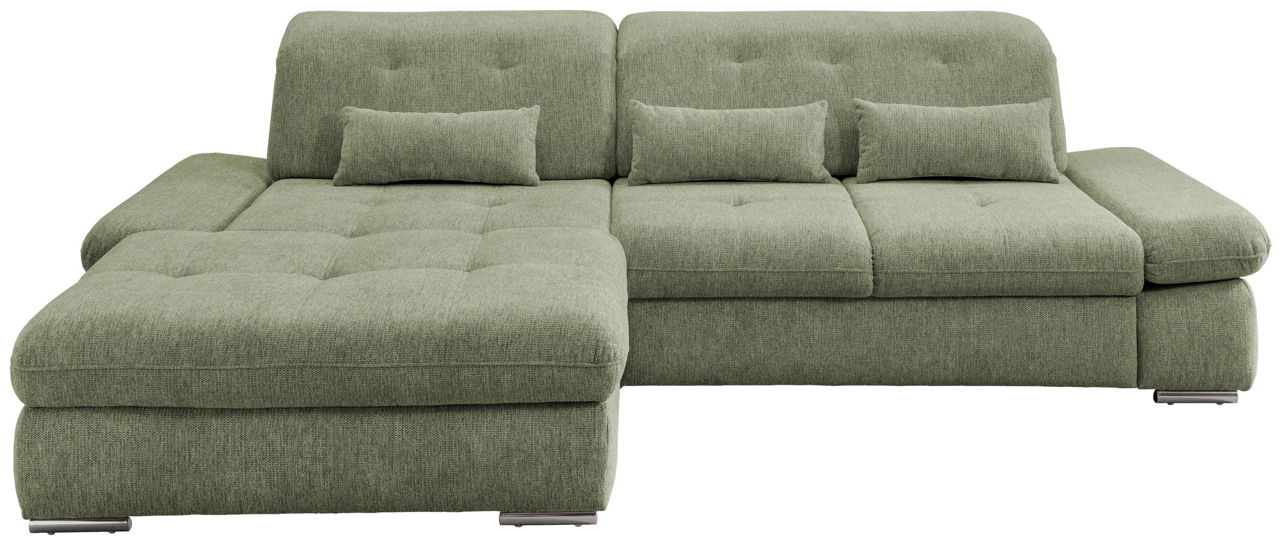 ECKSOFA in Chenille Grün  - Chromfarben/Grün, Design, Textil/Metall (196/300cm) - Livetastic