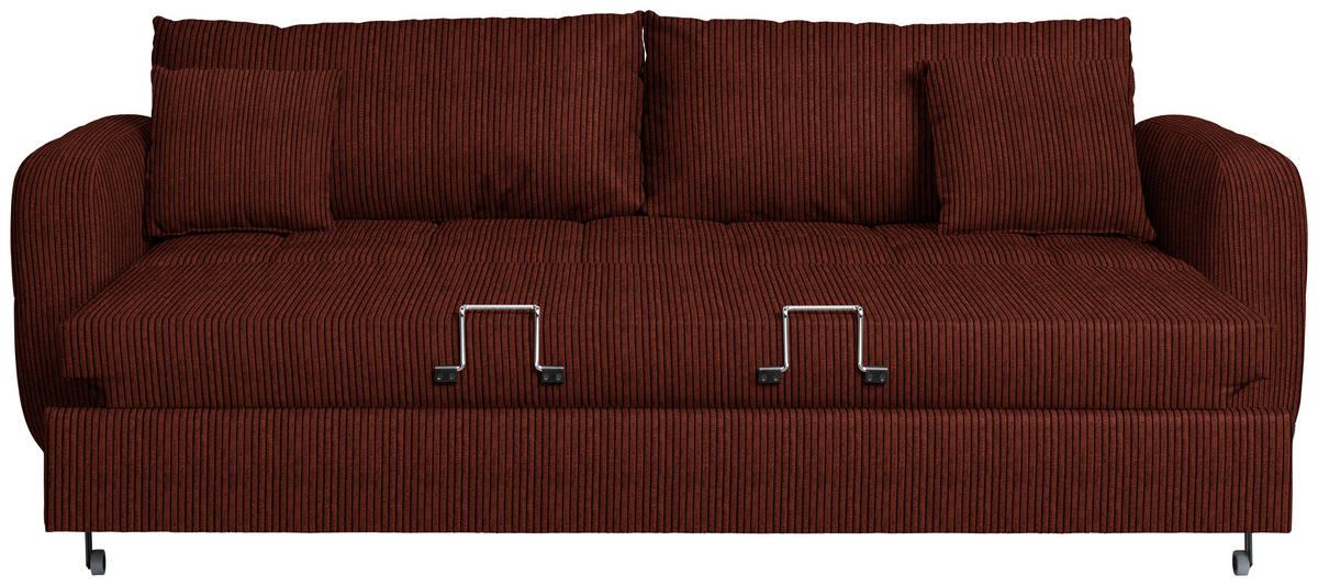 SCHLAFSOFA Cord, Velours Kupferfarben Stoffauswahl, Bettfunktion erhältlich, Rücken echt, Armteil links, Armteil rechts  - Schwarz/Kupferfarben, Design, Holz/Textil (236/88/101cm) - Lomoco