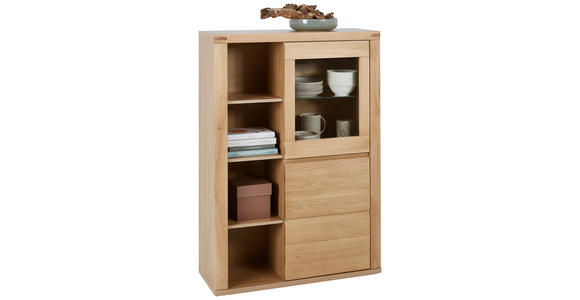 HIGHBOARD Eiche massiv Alteiche Einlegeböden  - Alteiche/Grau, KONVENTIONELL, Glas/Holz (98/140/38cm) - Voleo