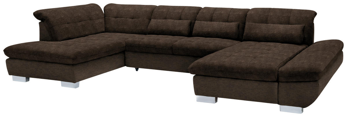 WOHNLANDSCHAFT in Mikrofaser Braun  - Chromfarben/Braun, Design, Kunststoff/Textil (211/350/204cm) - Xora