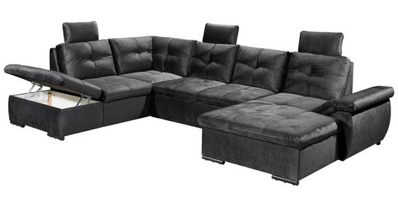 WOHNLANDSCHAFT in Mikrovelours Schwarz - Schwarz, KONVENTIONELL, Kunststoff/Textil (217/334/127cm) - Carryhome