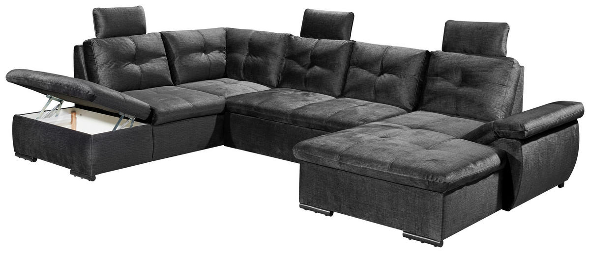 WOHNLANDSCHAFT Schwarz Mikrovelours  - Schwarz, KONVENTIONELL, Kunststoff/Textil (217/334/127cm) - Carryhome