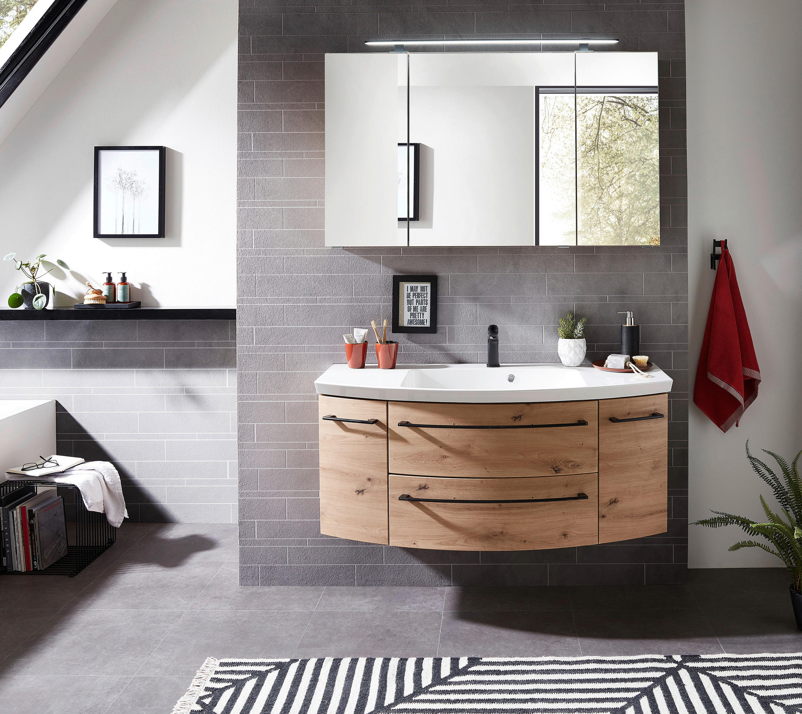 BADEZIMMER  in 141 cm  - Eichefarben, KONVENTIONELL, Glas/Holzwerkstoff (141cm) - Sadena