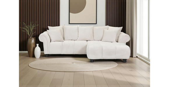 ECKSOFA  in Plüsch Weiß  288/190 cm  - Dunkelbraun/Weiß, KONVENTIONELL, Holz/Textil (288/190cm) - Carryhome