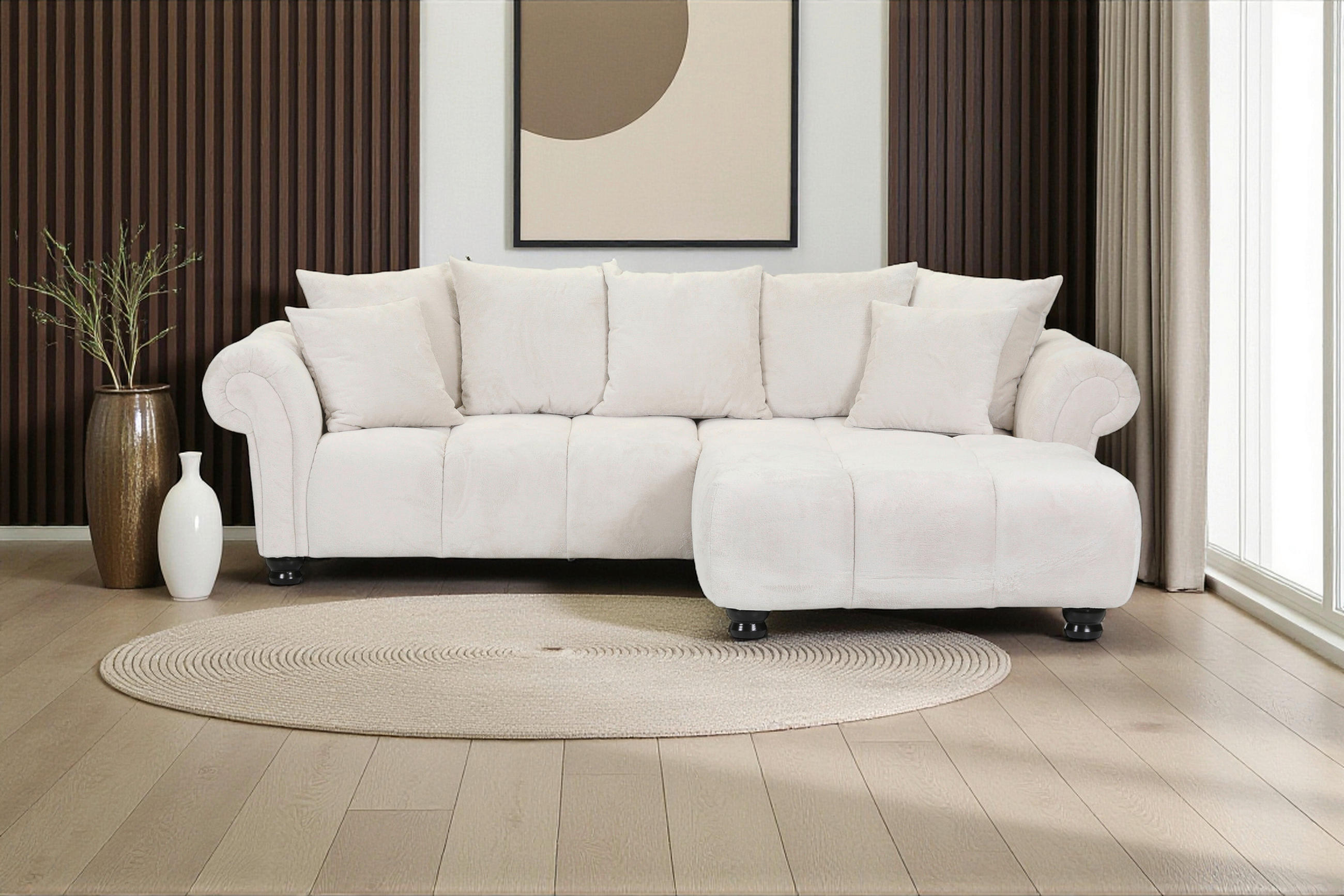 ECKSOFA Weiß Plüsch  - Dunkelbraun/Weiß, KONVENTIONELL, Holz/Textil (288/190cm) - Carryhome