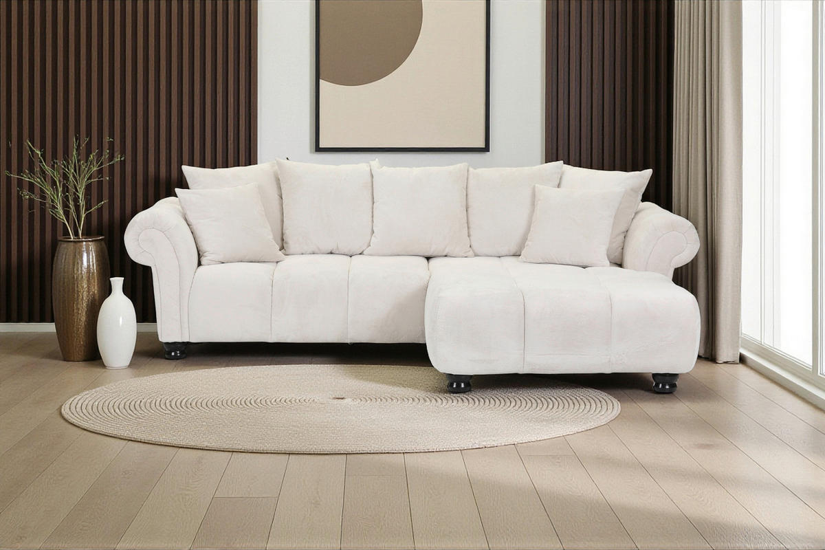 ECKSOFA Weiß Plüsch  - Dunkelbraun/Weiß, KONVENTIONELL, Holz/Textil (288/190cm) - Carryhome