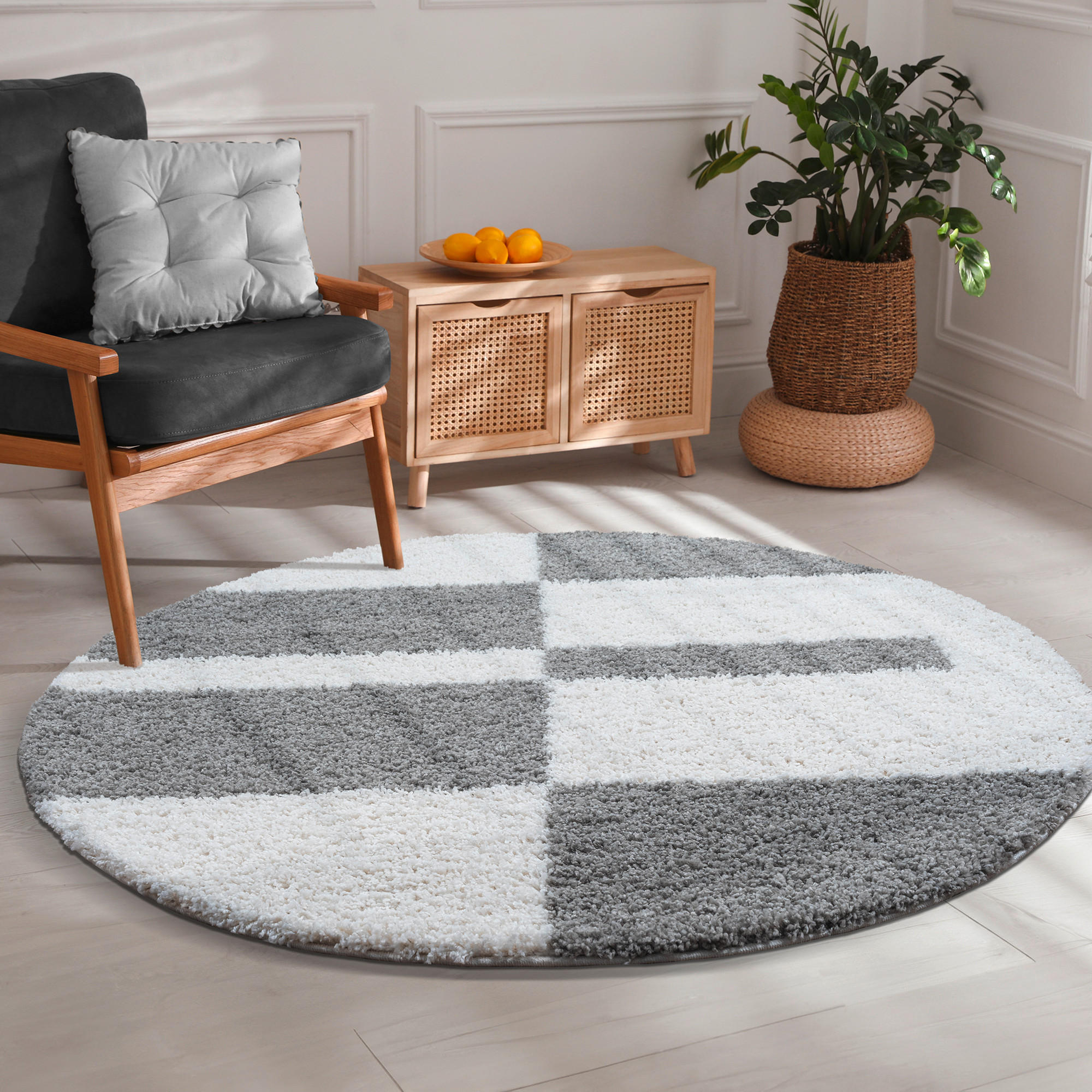 HOCHFLORTEPPICH 80 cm Milano Weiß, Hellgrau - Hellgrau/Weiß, Basics, Kunststoff/Textil (80cm)