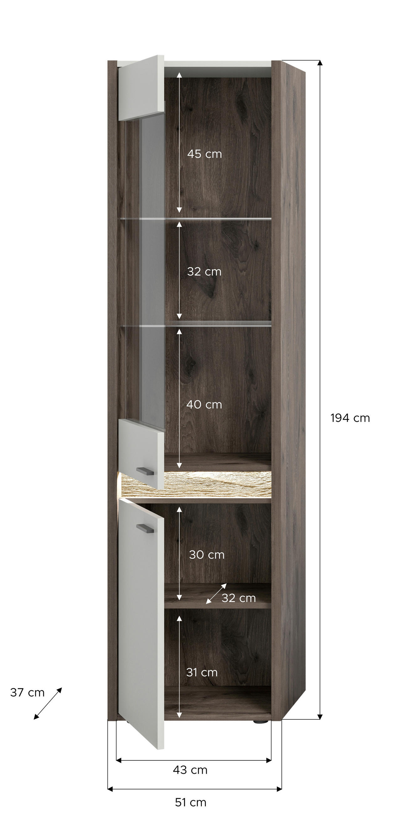VITRINE in - Design, Glas/Holzwerkstoff (198/51/37cm) - MID.YOU