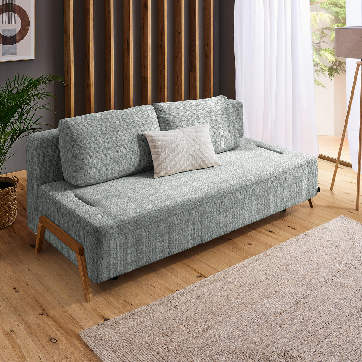 SCHLAFSOFA Chenille Grau  - Naturfarben/Grau, Design, Holz/Textil (211/88/102cm) - Niels Andersson