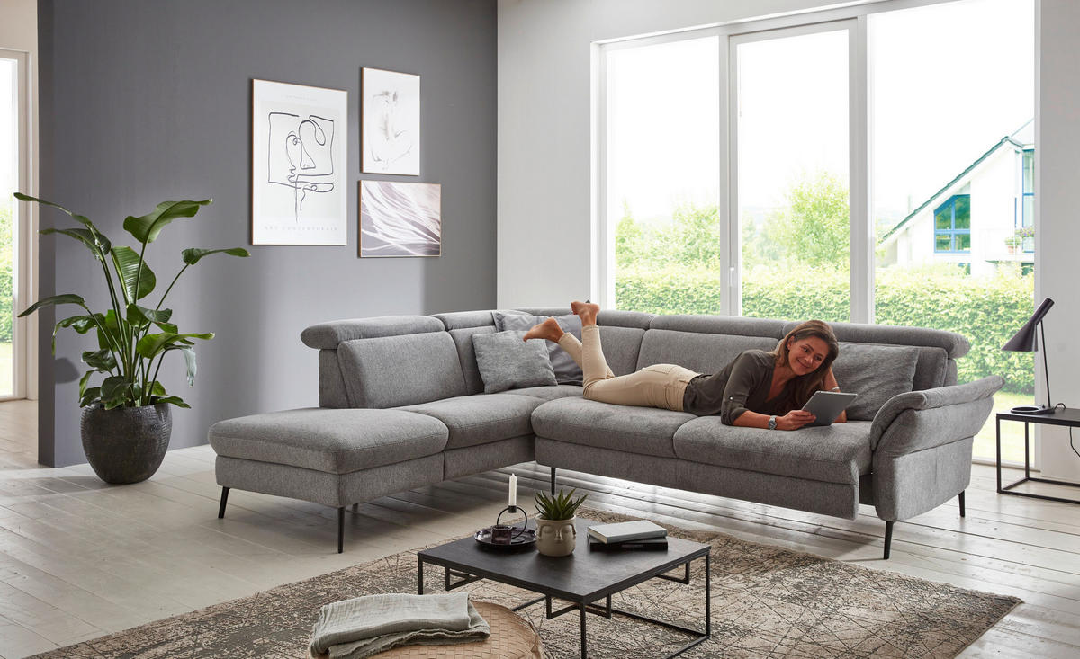 ECKSOFA in Struktur Grau  - Schwarz/Grau, Modern, Textil/Metall (235/275cm) - Cantus