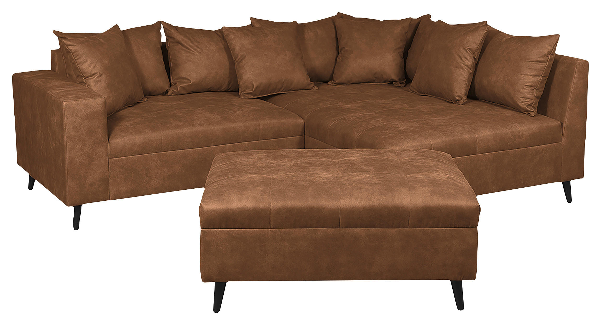 Ecksofa inkl. Hocker in Mikrofaser Braun  247/174 cm  - Schwarz/Braun, Design, Holz/Textil (247/174cm) - MID.YOU