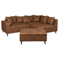 Ecksofa inkl. Hocker in Mikrofaser Braun  247/174 cm  - Schwarz/Braun, Design, Holz/Textil (247/174cm) - MID.YOU