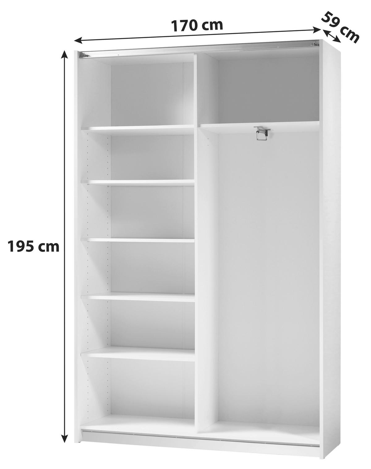 SCHWEBETÜRENSCHRANK 170/195/57,5 cm 2-türig Weiß  - Silberfarben/Weiß, MODERN (170/195/57,5cm) - P & B