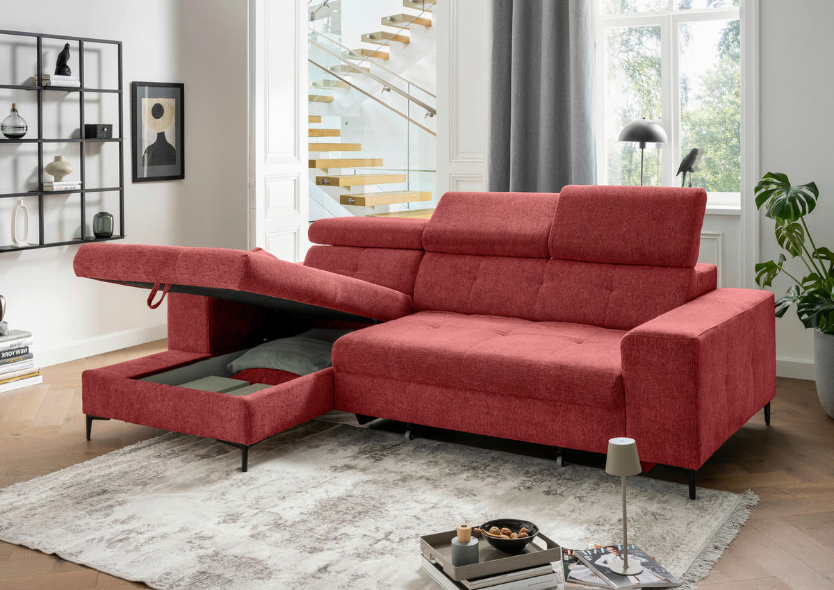 ECKSOFA Chenille Rot  - Rot/Schwarz, Basics, Textil/Metall (186/270cm) - Livetastic