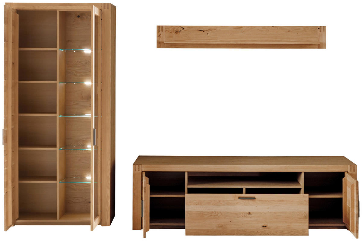 VITRINE in massiv Asteiche Eichefarben  - Eichefarben/Anthrazit, Design, Glas/Holz (97/203/37cm) - Livetastic