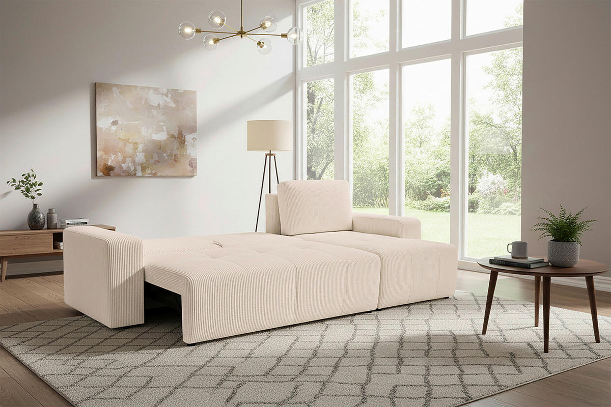 ECKSCHLAFSOFA  mit Cord Beige  - Beige/Schwarz, KONVENTIONELL, Textil (248/146cm) - Xora