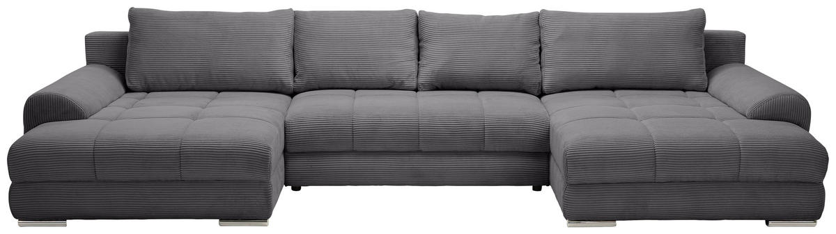 WOHNLANDSCHAFT in Cord Anthrazit  - Chromfarben/Anthrazit, KONVENTIONELL, Kunststoff/Textil (180/376/180cm) - Carryhome
