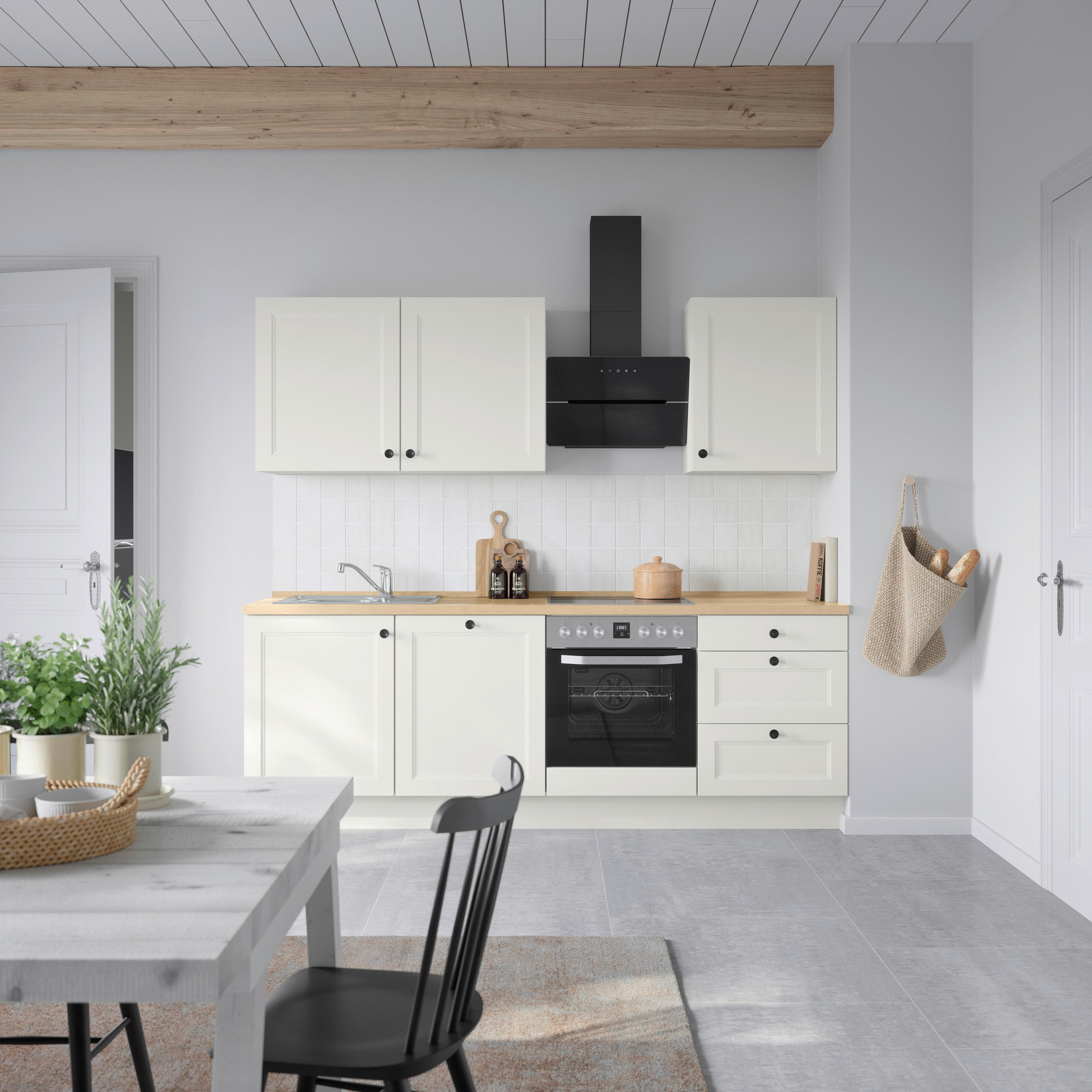 KÜCHENBLOCK 240 cm   in Weiß, Eichefarben  - Eichefarben/Schwarz, MODERN, Holzwerkstoff/Metall (240cm) - Nobilia