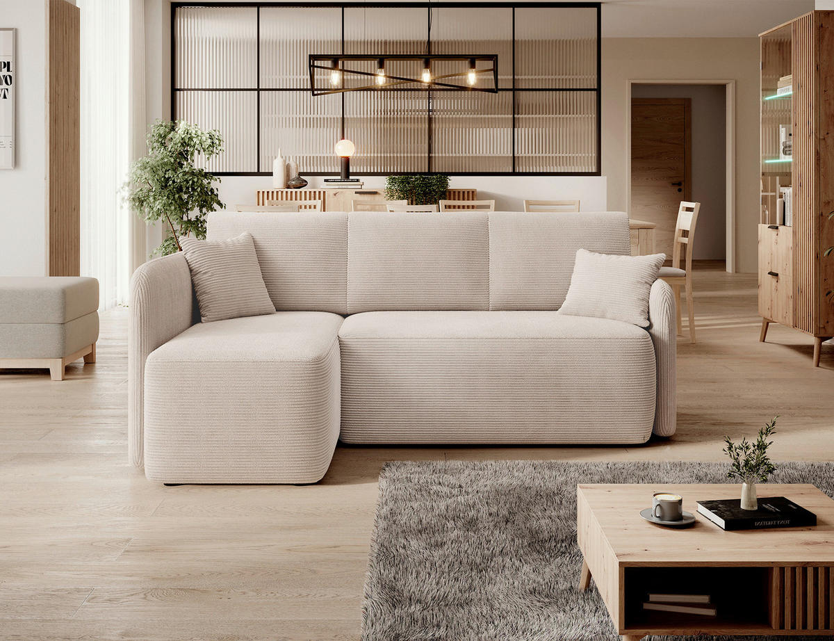 ECKSOFA HADSON in Cord Beige  150/206 cm  - Beige/Schwarz, Design, Kunststoff/Textil (150/206cm) - MID.YOU