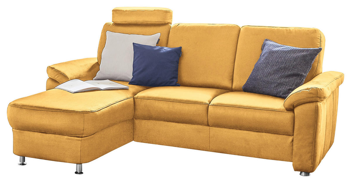 ECKSOFA in Flachgewebe Currygelb  - Chromfarben/Currygelb, Konventionell, Textil/Metall (163/250cm) - Beldomo System