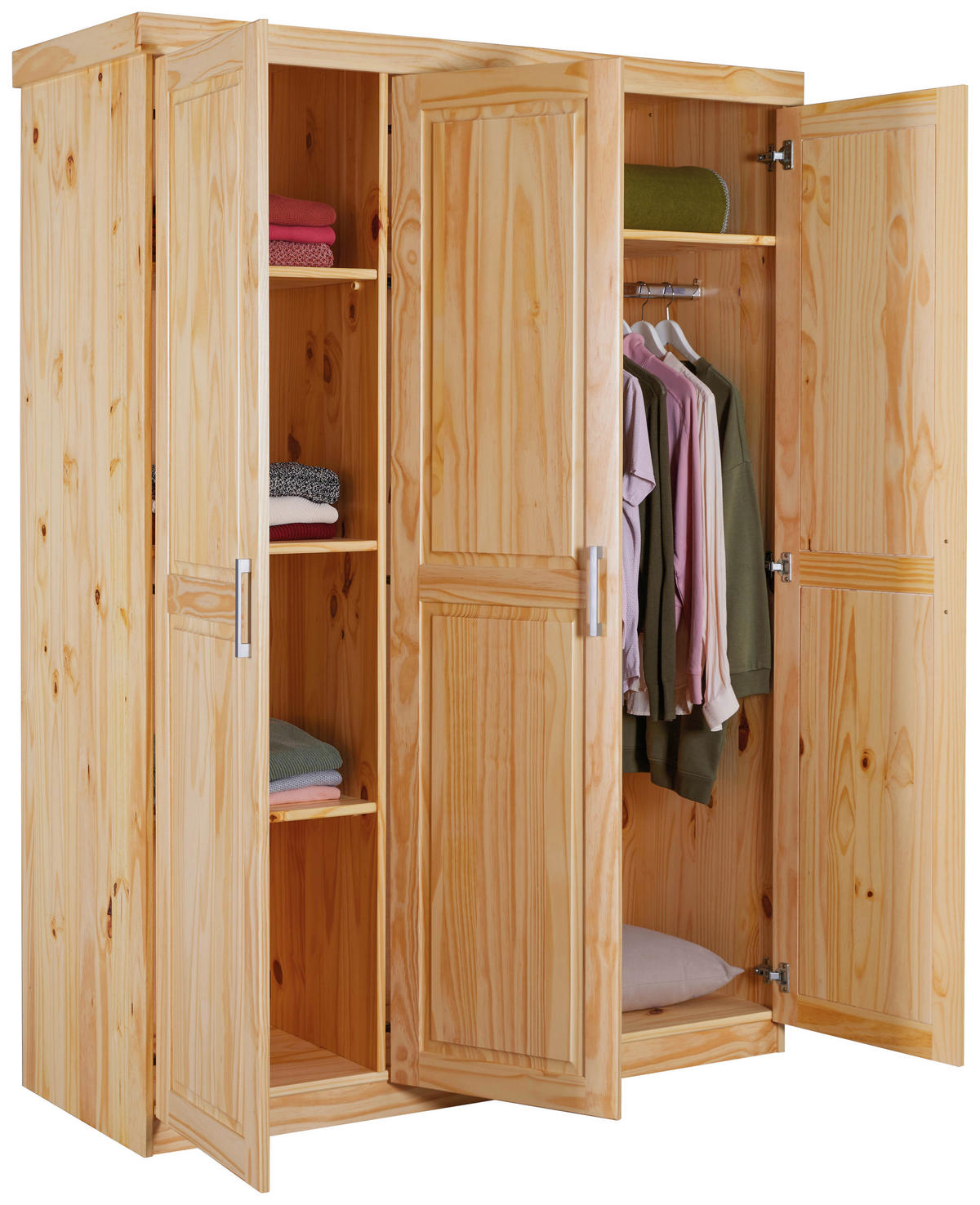 DREHTÜRENSCHRANK 140/190/55 cm 3-türig Naturfarben  - Silberfarben/Naturfarben, LIFESTYLE, Holz/Kunststoff (140/190/55cm) - MID.YOU